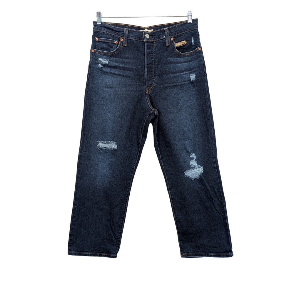 Levis Ribcage Straight Ankle Jeans Womens 32x27 High Rise Distressed